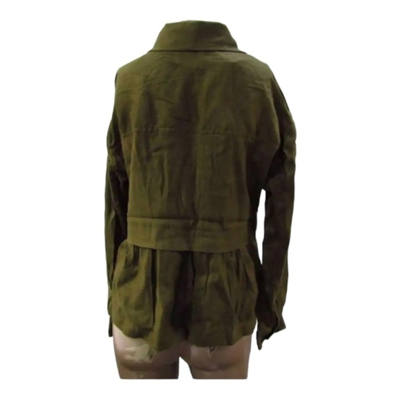 NWT MAEVE Anthropologie Flounced Utility Shirt Jacket Olive Green Medium - Picture 13 of 15